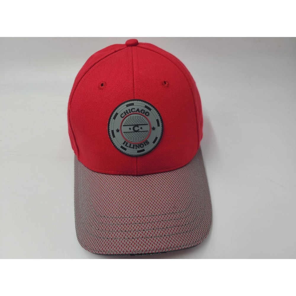 Vintage Chicago Illinois Landmark Graphics Strapback Adjustable Hat Cap Red Gray